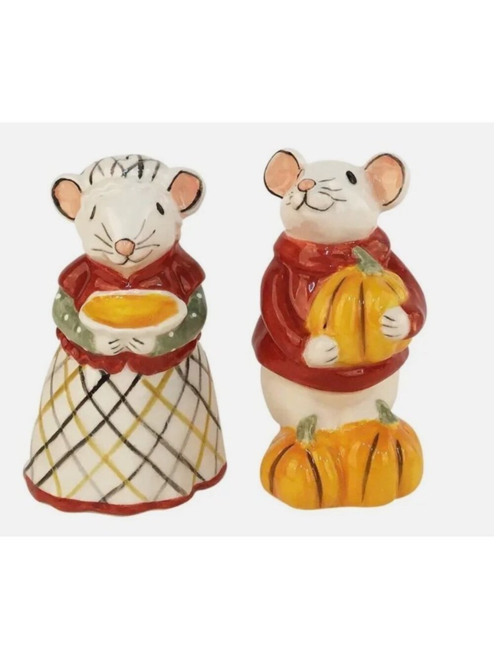 Blue Sky Clayworks Fall Harvest Mice Salt Pepper Shakers Pumpkin Boxed Set New
